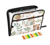 Expanding File Folder Bear Reading Book Leaf, 13 Pockets Accordion File Organizer with Sticky Labels Zipper Portable A4 Document Organizer for Home Office School Supplies