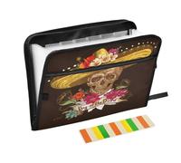 Expanding File Folder Day of The Dead Flowers Skull Zipper Accordion Document Organizer 13 Pocket Letter Size with Sticky Labels Halloween Gothic