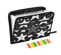 Expanding File Folder Pockets Accordion 13 Pockets A4 Letter Size with Zipper Closure for Document Storage Halloween Star Pumpkin Bat Black and White expando