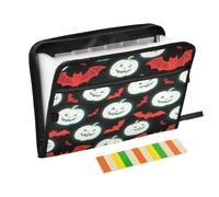 Expanding File Folder Pockets Accordion 13 Pockets A4 Letter Size with Zipper Closure for Office Supply Light Up Pumpkin Bat White Red para guardar