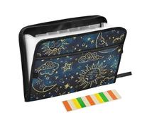Expanding File Folder Sun Moon Boho Cosmos Astrology Accordion File Organizer 13 Pockets Document Organizer with Zipper Labels A4 Letter Office Storage
