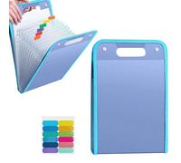 Expanding File Folder, Vertical A4 File Organizer with Handle, Portable Vertical Poly Pockets Document, Large Capacity Document Bag Accordion, Expanding Folder for Office Business School (Blue)