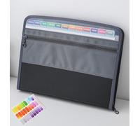Expanding File Folder with 13 Pockets & Zipper, A4 Document Organizer with Color Labels, Thickened Portable Accordion Folder for Office School Supplies,Black