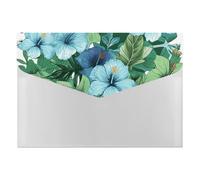 Expanding File Folder with 6 Pockets, Waterproof A4 Document Holder with Snap Closure, Green and Blue Hibiscus Flowers Accordion File Organizer for Office, Home, Travel & Gifts