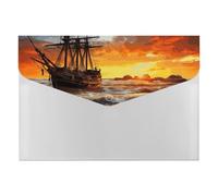Expanding File Folder with 6 Pockets, Waterproof A4 Document Holder with Snap Closure, Pirate Ship in The Sunset Accordion File Organizer for Office, Home, Travel & Gifts