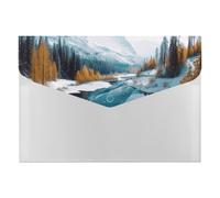 Expanding File Folder with 6 Pockets, Waterproof A4 Document Holder with Snap Closure, Winter Mountains Snow Scene Accordion File Organizer for Office, Home, Travel & Gifts