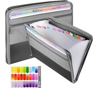 Expanding File Folder with Zipper Closure, 13 Pockets A4 Letter Size Document Wallet Organizer with Handy Front Pocket,Multicolor Labels for Personal Office Stationary Storage(Black)