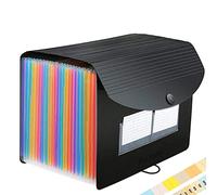 Expanding File Organisers, 24 Pockets Document Organiser Filing Boxes, Expanding File Folder, Accordion A4 Filing Folders Plastic Wallets,Bills Storage Box with Lid(Black)