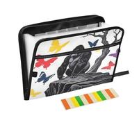 Expanding Folder 13 Pockets A4 Letter Size with Zipper Closure for School Home Office Classroom Wild Animal Gorilla American Anime Style Black White carpetas de