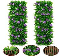 Expanding Garden Trellis Panel 200 x 40 cm,Expandable Screen with Violet Flowers and Artificial Ivy,Decorative Imitation Ivy Garden Fence,for Patio