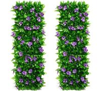 Expanding Garden Trellis Panels, 200x40cm Expandable Fence Screening with Artificial Ivy and Violet Flower, Privacy Hedge Screen for Balcony, Outdoor, Fences Screeningss