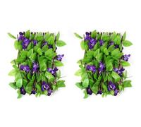 Expanding Garden Trellis Panels - 200x40cm Expandable Fence Screening With Artificial Ivy and Violet Flower | Privacy Screen With Faux Ivy | Greenery Backdrop