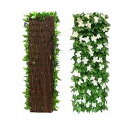 Expanding Garden Trellis Panels, 200x40cm Expandable Garden Fence Screening with Artificial Ivy and Violet Flower,Decorative Faux Ivy Leaf Privacy Screen Greenery Backdrop for Backyard (1 PCS-White)
