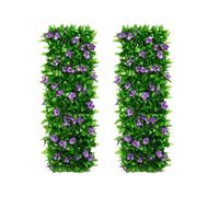 Expanding Garden Trellis Panels, 200x40cm Expandable Garden Fence Screening with Artificial Ivy and Violet Flower,Decorative Faux Ivy Leaf Privacy Screen Greenery Backdrop for Backyard (2, Purple)