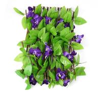 Expanding Garden Trellis Panels 200x40cm - with Artificial Ivy and Violet Flower, Fence Privacy Screen for Balcony Patio Outdoor, Artificial Hedges, Garden Greenery Leaf Backdrop Decoration