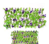 Expanding Garden Trellis Panels 6ft X1.3ft - Expandable Garden Fence Screening | Decorative Faux Ivy Privacy with Artificial Ivy and Violet Flower | Screen Greenery Backdrop for Backyard, Balcony