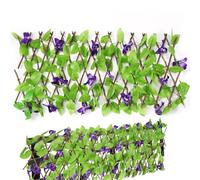 Expanding Garden Trellis Panels - Expandable Garden Fence Screening with Artificial Ivy and Violet Flower | Privacy Hedge Screen Decorative Faux Ivy Leaf Privacy Screen for Backyard, Balcony