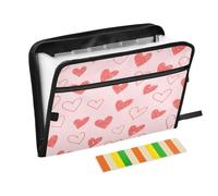 Expanding Hanging File Folder 13 Pockets A4 Letter Size with Zipper Closure for Classroom Home Office Travel Fake Glitter Sequins Heart Pink para guardar documentos
