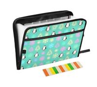 Expanding Hanging File Folder 13 Pockets A4 Letter Size with Zipper Closure for Document Storage Winter Neon Snowflake Penguin Green organizador