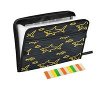 Expanding Hanging File Folder 13 Pockets A4 Letter Size with Zipper Closure for Paperwork Angry Animal Shark Fish Yellow Black para guardar