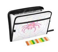 Expanding Hanging File Folders 13 Pockets A4 Letter Size with Zipper Closure for Business Cute Pink Spider Web Star White Pink expando