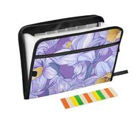Expanding Hanging File Folders 13 Pockets A4 Letter Size with Zipper Closure for Hanging Expandable File Chic Daffodils Purple organizador