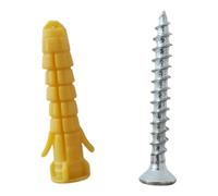 Expanding Nylon Fixing Anchor with Screw for Combination of Hollow and Solid Materials, Yellow Nylon Fixings ø5 x 25mm, Screw ø3.5 x 30mm (Pack of 5)