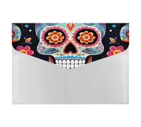 Expanding Sugar Skulls File Organizer with 6 Pockets Plastic Accordion File Folders with Labels Letter Size Portable Document Paper Receipt Bill Storage for Office