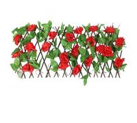 Expanding Telescopic Garden Privacy Screen with Artificial Rose & Leaf Vines - Wooden Trellis Fence for Balcony, Courtyard, Wall (Orange red)