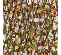 Expanding Trellis Artificial Rose Flower Garden Wall Fence with Wood Frame and Silk Leaves for Balcony, Courtyard, Decoration and Privacy Screen -(for Champagne)