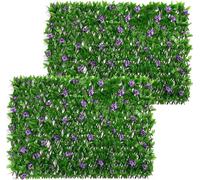 Expanding Trellis Panels 200x40cm With Artificial Leaves, Expandable Fence Screening With Ivy and Violet Flower, Garden Greenery Backdrop Decoration