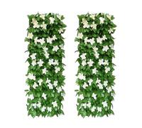 Expanding Trellis Panels 30x180cm,Expanding Trellis With Artificial Leaves,Expandable Garden Fence Screening With Artificial Ivy And Violet Flower,Garden Greenery Leaf Backdrop Decoration (B-2pc)