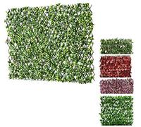 Expanding Trellis Willow Fence Screen Artificial Plant Leaves & Flowers Expandable Privacy for Garden Faux Fencing Panel, Decorative Artificial Hedges Outdoor 1M x 2M (Not expanded) (Green)