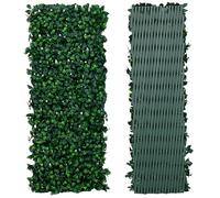 Expanding Trellis With Artificial Leaves - Expandable up to 282 x 30 cm (9.3 × 1.0 ft) Decorative Garden Privacy Screen, Ficus Leaf Artificial Hedge Screening Panel for Balcony, Fence