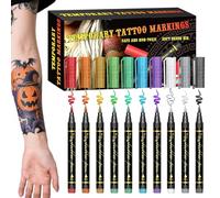 Expanlarge Temporary Tattoo Markers Set, Waterproof Halloween Temporary Tattoos Markers, 10 Colors Body Markers, Colored Ink Tattoo Pens for Body & Face Art, Party, Festival