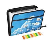 Expansion File 13 Pockets A4 Letter Size with Zipper Closure for Document Organizer Blue Daisy Hello Sunshine Bloom Spring para guardar