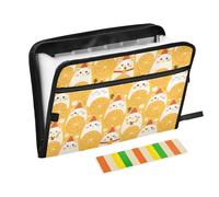 Expansion File Folders 13 Pockets A4 Letter Size Document Folder with Zipper Closure for Librarian Storage Container Cartoon Kawaii-Style Cats with Xmas Hat Orange