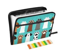 Expansion File Folders 13 Pockets A4 Letter Size Folder with Pocket with Zipper Closure for Newspaper Office Office Papers Organizer Dog Faces and Paws on Turquoise