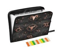 Expansion File Folders 13 Pockets A4 Letter Size with Zipper Closure for Document Storage Gothic Constellation Gold Black para guardar documentos