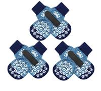 EXPAWLORER 3 Pairs Anti-slip Dog Socks Paws Stop Licking, Dog Paw Protector with Grips Double-sided Strong Traction, Adjustable Boots Shoes for Senior Dogs Hard Floor Indoor Outdoor Walk, Blue S