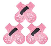 EXPAWLORER 3 Pairs Anti-slip Dog Socks Paws Stop Licking, Dog Paw Protector with Grips Double-sided Strong Traction, Adjustable Boots Shoes for Senior Dogs Hard Floor Indoor Outdoor Walk, Pink L