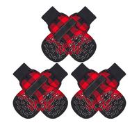 EXPAWLORER 3 Pairs Anti-slip Dog Socks Paws Stop Licking, Dog Paw Protector with Grips Double-sided Strong Traction, Adjustable Pet Boots Shoes for Puppy Small Medium Large Senior Dogs, Black & Red M