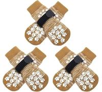 EXPAWLORER 3 Pairs Anti-slip Dog Socks Paws Stop Licking, Dog Paw Protector with Grips Double-sided Strong Traction, Adjustable Dog Boots Shoes for Senior Dogs Hard Floor Indoor Outdoor Walk, Beige XS