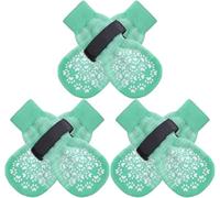 EXPAWLORER 3 Pairs Anti-slip Dog Socks Paws Stop Licking, Dog Paw Protector with Grips Double-sided Strong Traction, Adjustable Dog Boots Shoes for Senior Dogs Hard Floor Indoor Outdoor Walk, Green XS