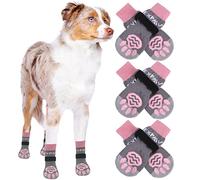 EXPAWLORER 3 Pairs Anti-slip Dog Socks Paws Stop Licking, Dog Paw Protector with Grips Double-sided Strong Traction, Adjustable Pet Boots Shoes for Senior Dogs Hard Floor Indoor, Pink & Grey XL