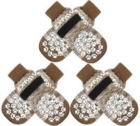 EXPAWLORER 3 Pairs Anti-slip Dog Socks Paws Stop Licking, Dog Paw Protector with Grips Double-sided Strong Traction, Adjustable Dog Boots Shoes for Senior Dogs Hard Floor Indoor Outdoor Walk Brown XS