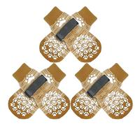 EXPAWLORER 3 Pairs Anti-slip Dog Socks Paws Stop Licking, Dog Paw Protector with Grips Double-sided Strong Traction, Adjustable Dog Boots Shoes for Senior Dogs Hard Floor Indoor Outdoor Walk, Beige XS