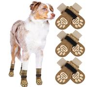 EXPAWLORER 3 Pairs Anti-slip Dog Socks Paws Stop Licking, Dog Paw Protector with Grips Double-sided Silicon Gel, Adjustable Pet Boots Shoes for Puppy Small Medium Large Senior Dogs, Khaki Medium