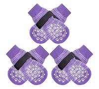 EXPAWLORER 3 Pairs Anti-slip Dog Socks Paws Stop Licking, Dog Paw Protector with Grips Double-sided Strong Traction, Adjustable Dog Boots Shoes for Senior Dogs Hard Floor Indoor Outdoor Walk, Purple S