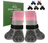 EXPAWLORER Anti Slip Dog Socks Stop Licking Injured Paws with Grips, Dog Shoes for Hot Pavement, Pet Boots & Paw Protector for Hardwood Floors for Small Medium Large Senior Breeds, Pink S